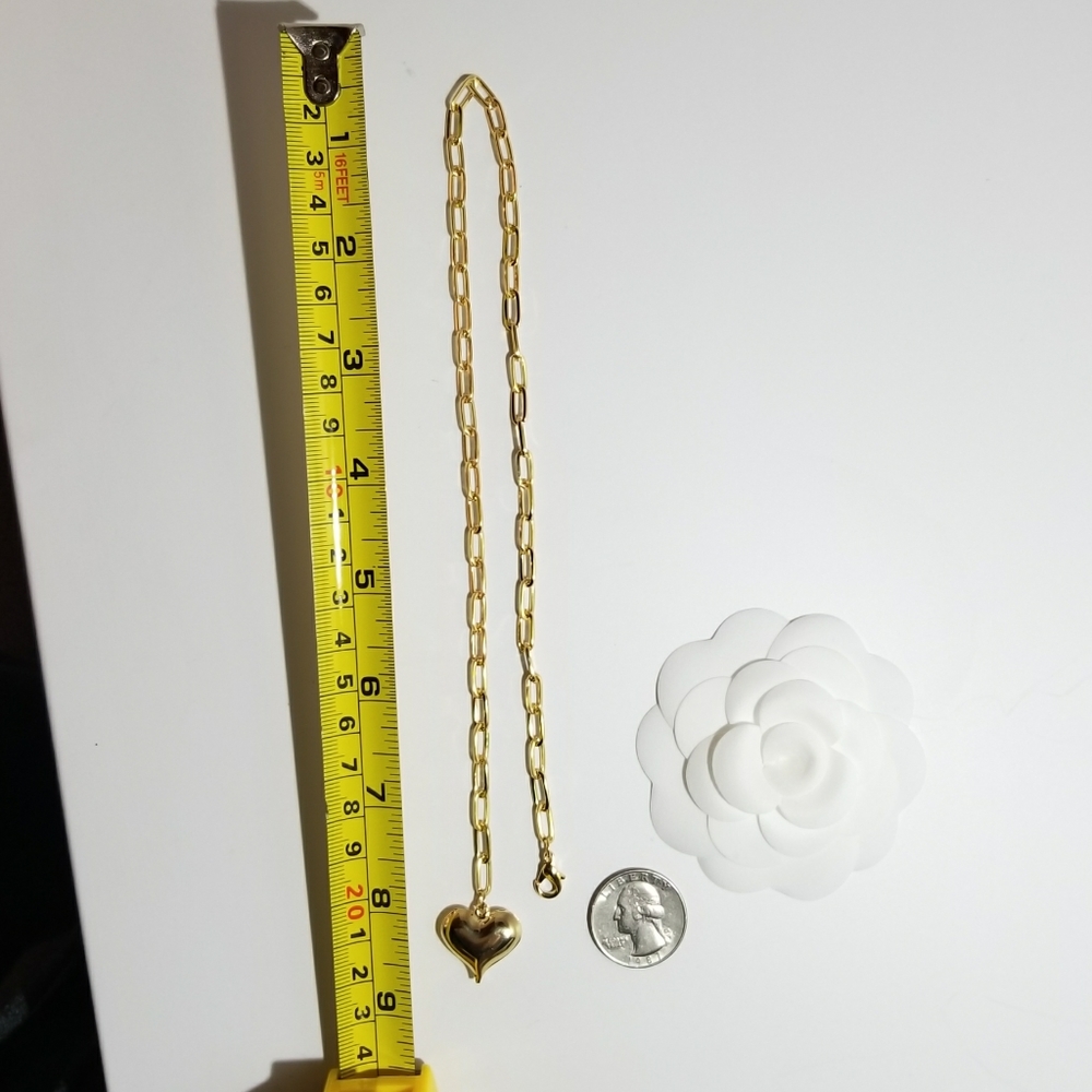 Gold Puff Heart Paperclip Choker Necklace Chain - Picture 10 of 10
